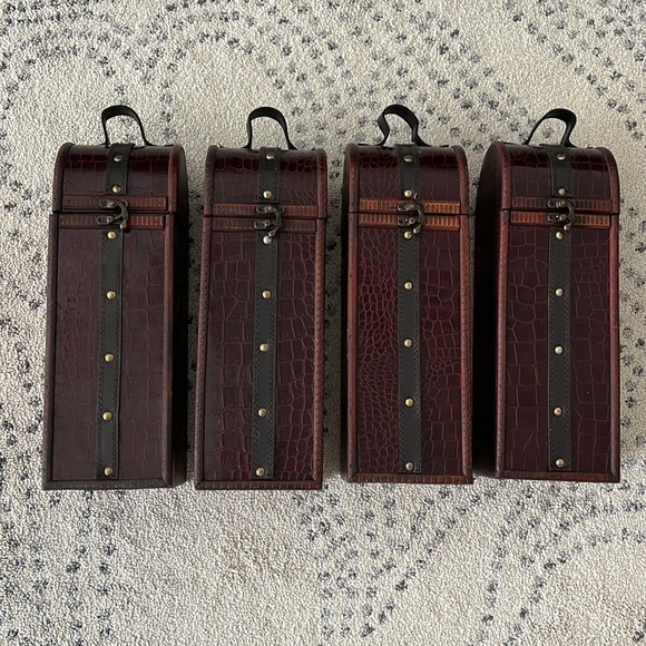 Wine wood holder carrier box Set of 4 - Picture 1 of 8